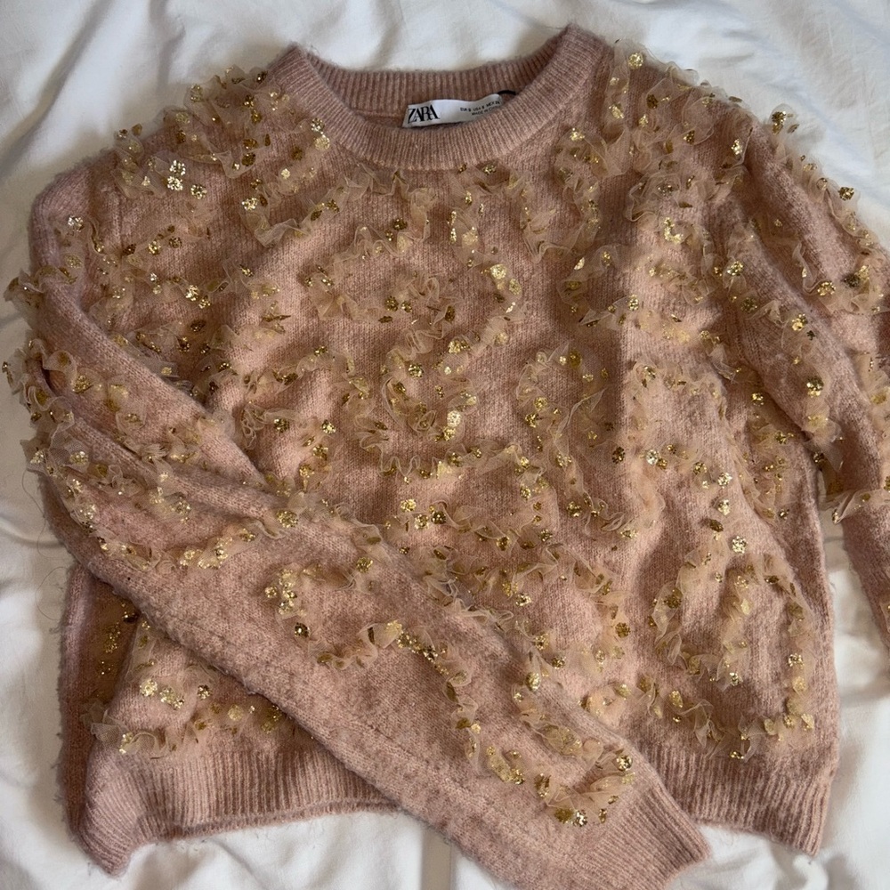 Zara Women's Blush Sweater with Gold Details